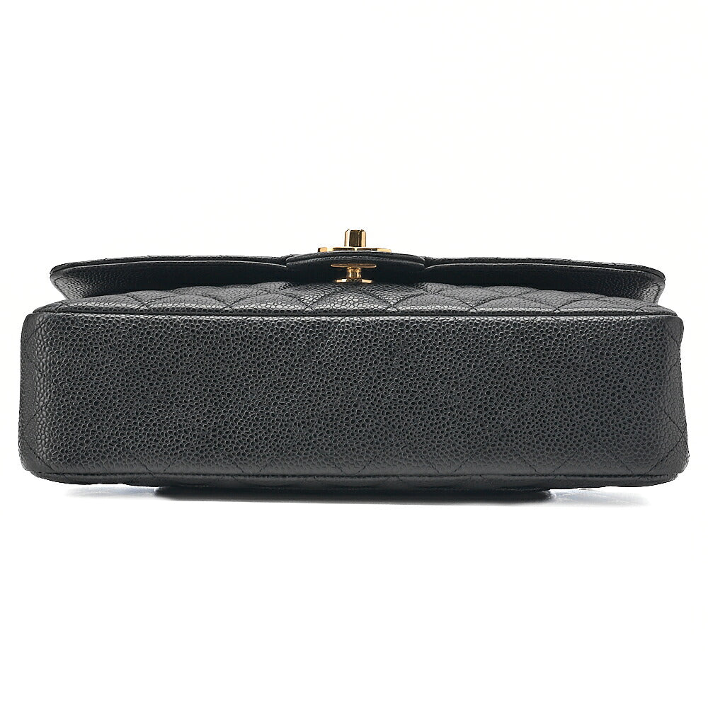 CHANEL Caviar Skin Matelasse Double Flap 25cm Chain Shoulder Black Gold-Tone Hardware, Pre-Owned