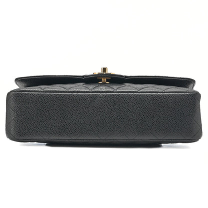 CHANEL Caviar Skin Matelasse Double Flap 25cm Chain Shoulder Black Gold-Tone Hardware, Pre-Owned