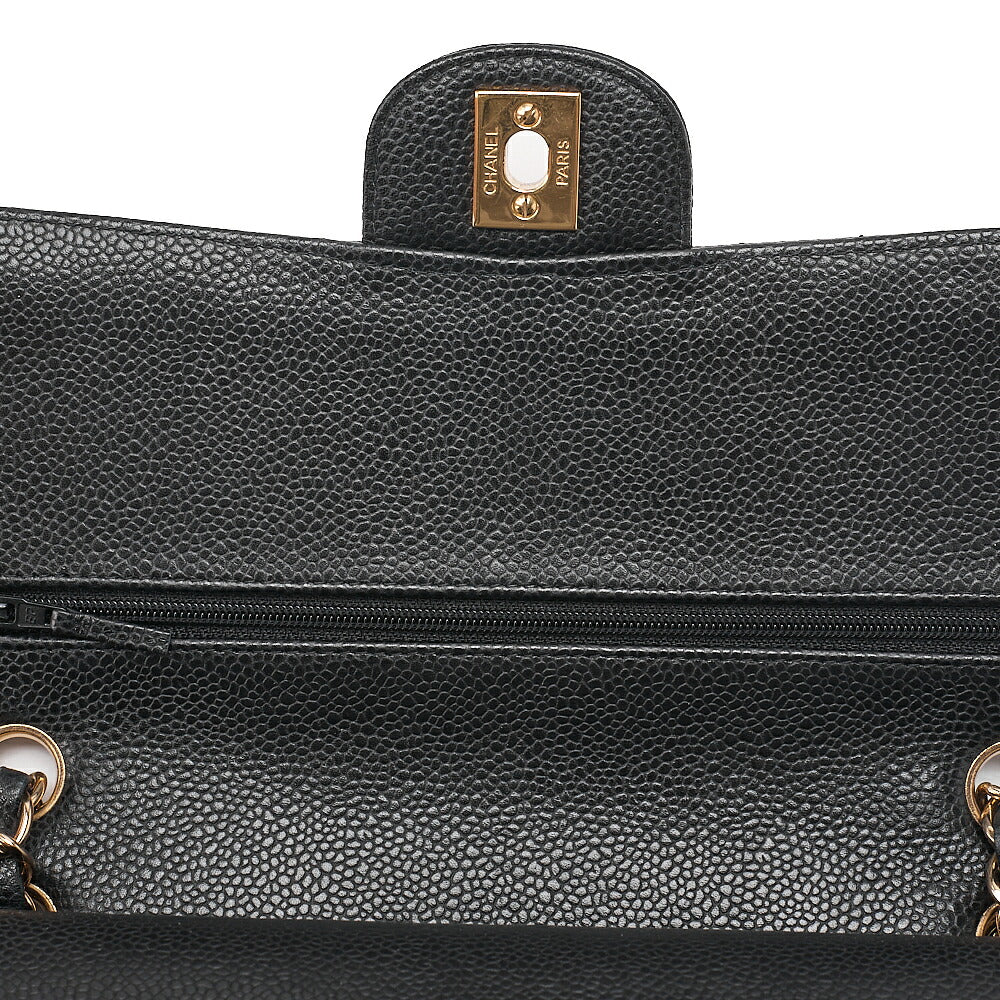 CHANEL Caviar Skin Matelasse Double Flap 25cm Chain Shoulder Black Gold-Tone Hardware, Pre-Owned