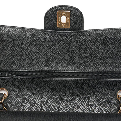 CHANEL Caviar Skin Matelasse Double Flap 25cm Chain Shoulder Black Gold-Tone Hardware, Pre-Owned