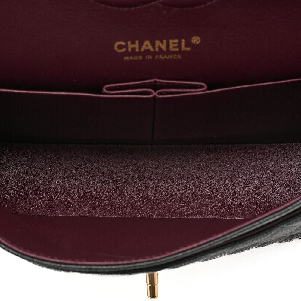 CHANEL Caviar Skin Matelasse Double Flap 25cm Chain Shoulder Black Gold-Tone Hardware, Pre-Owned