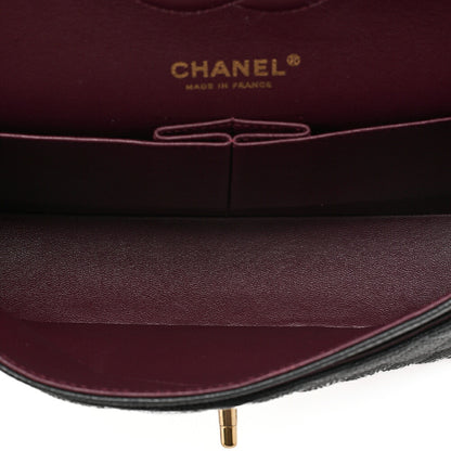 CHANEL Caviar Skin Matelasse Double Flap 25cm Chain Shoulder Black Gold-Tone Hardware, Pre-Owned