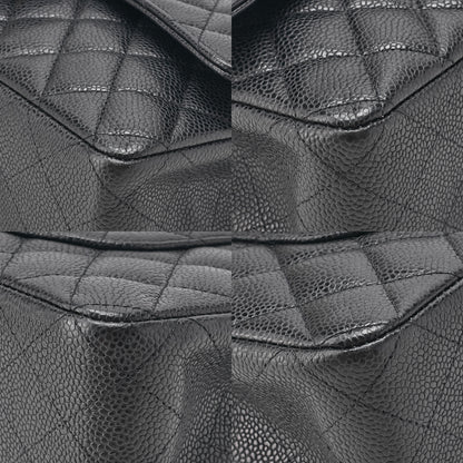 CHANEL Caviar Skin Matelasse Double Flap 25cm Chain Shoulder Black Gold-Tone Hardware, Pre-Owned