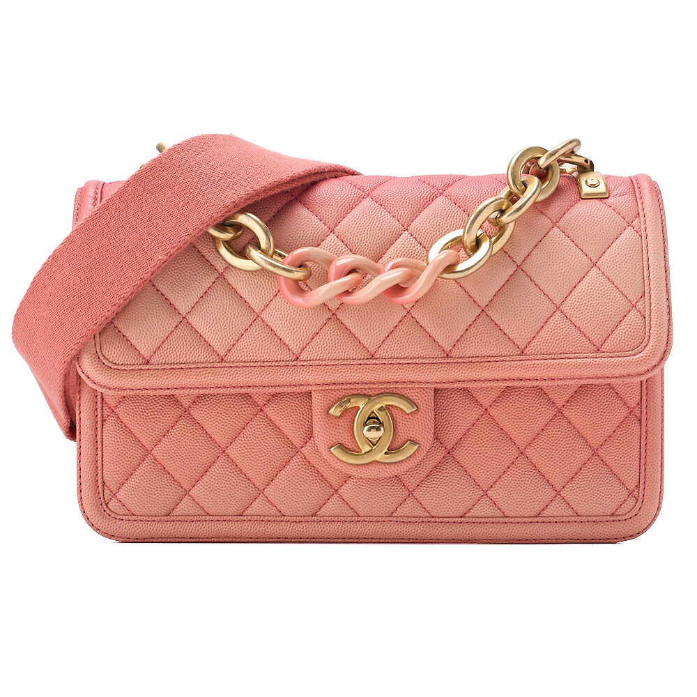 CHANEL Matelasse 2WAY Shoulder Caviar Skin Salmon Pink Gold-Tone Hardware, Pre-Owned