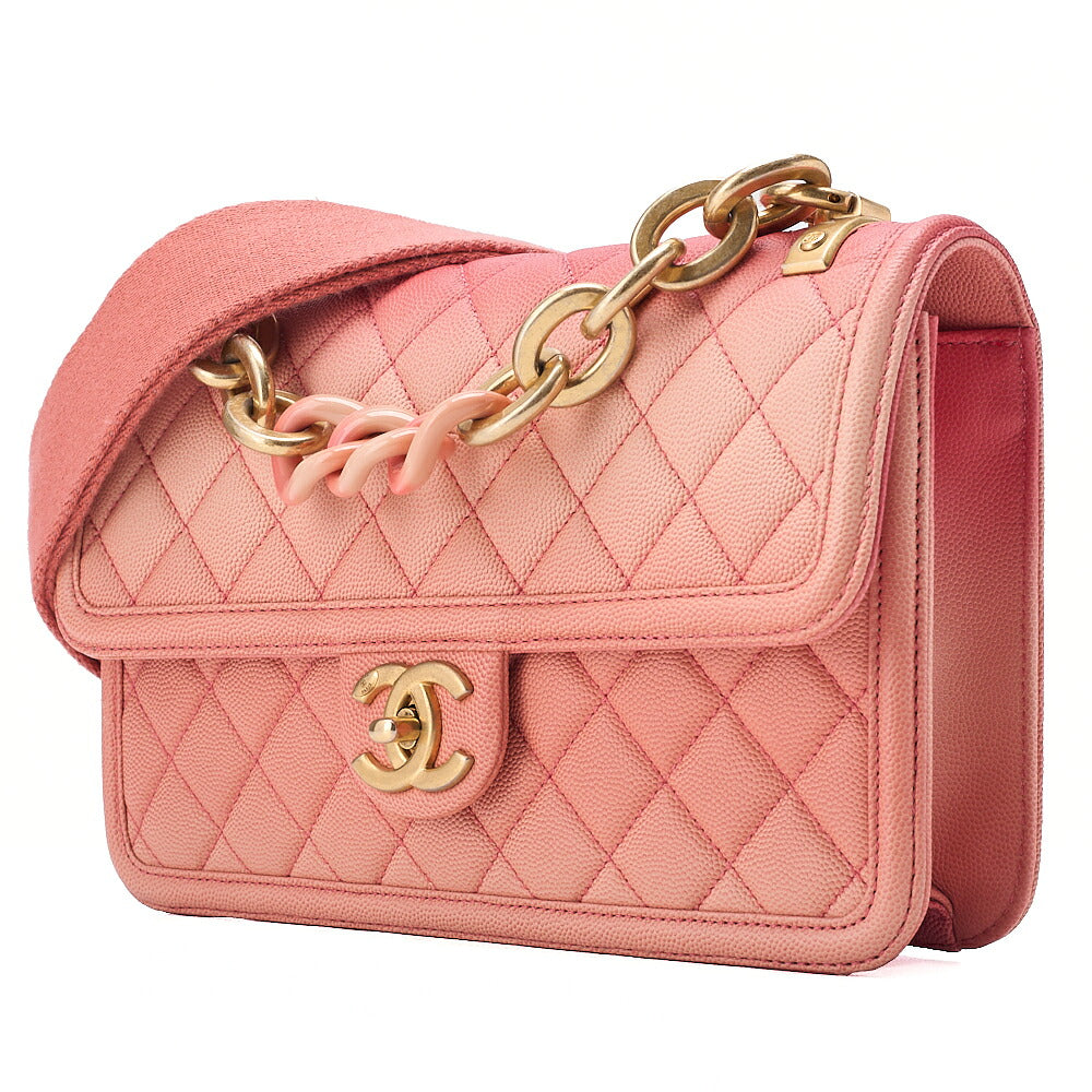 CHANEL Matelasse 2WAY Shoulder Caviar Skin Salmon Pink Gold-Tone Hardware, Pre-Owned