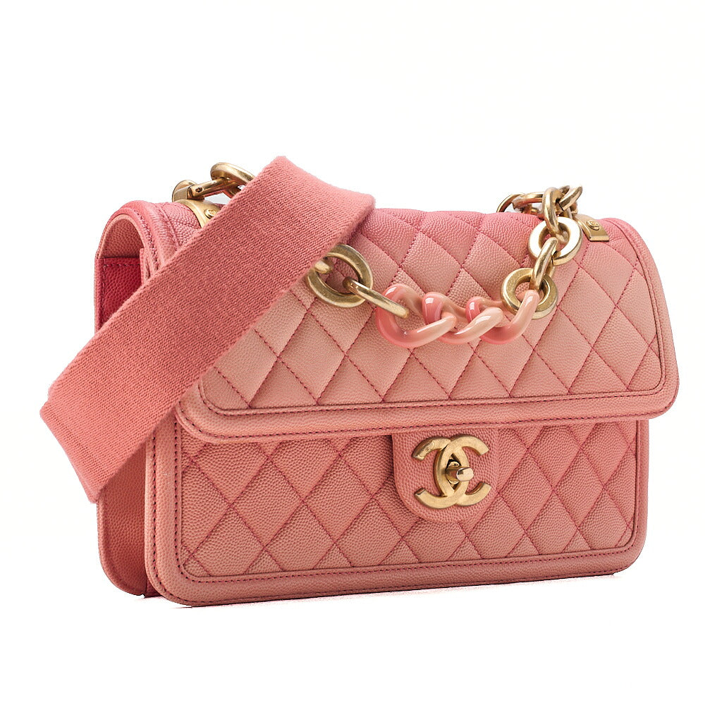 CHANEL Matelasse 2WAY Shoulder Caviar Skin Salmon Pink Gold-Tone Hardware, Pre-Owned