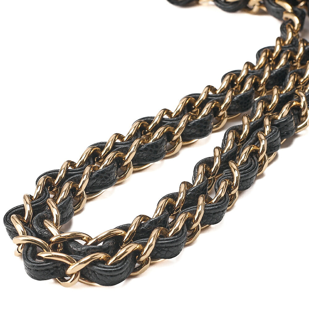 CHANEL Caviar Skin Deka Matelasse 33cm Double Flap Chain Shoulder Bag Black Gold-Tone Hardware, Pre-Owned