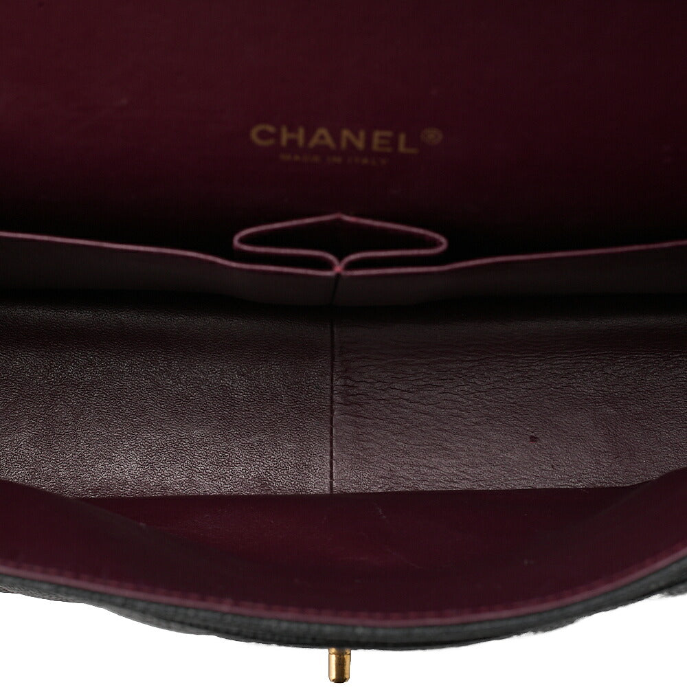 CHANEL Caviar Skin Deka Matelasse 33cm Double Flap Chain Shoulder Bag Black Gold-Tone Hardware, Pre-Owned