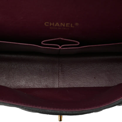 CHANEL Caviar Skin Deka Matelasse 33cm Double Flap Chain Shoulder Bag Black Gold-Tone Hardware, Pre-Owned