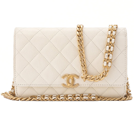 CHANEL Chanel Matelasse Chain Wallet Caviar Skin White Gold-Tone Hardware, Pre-Owned