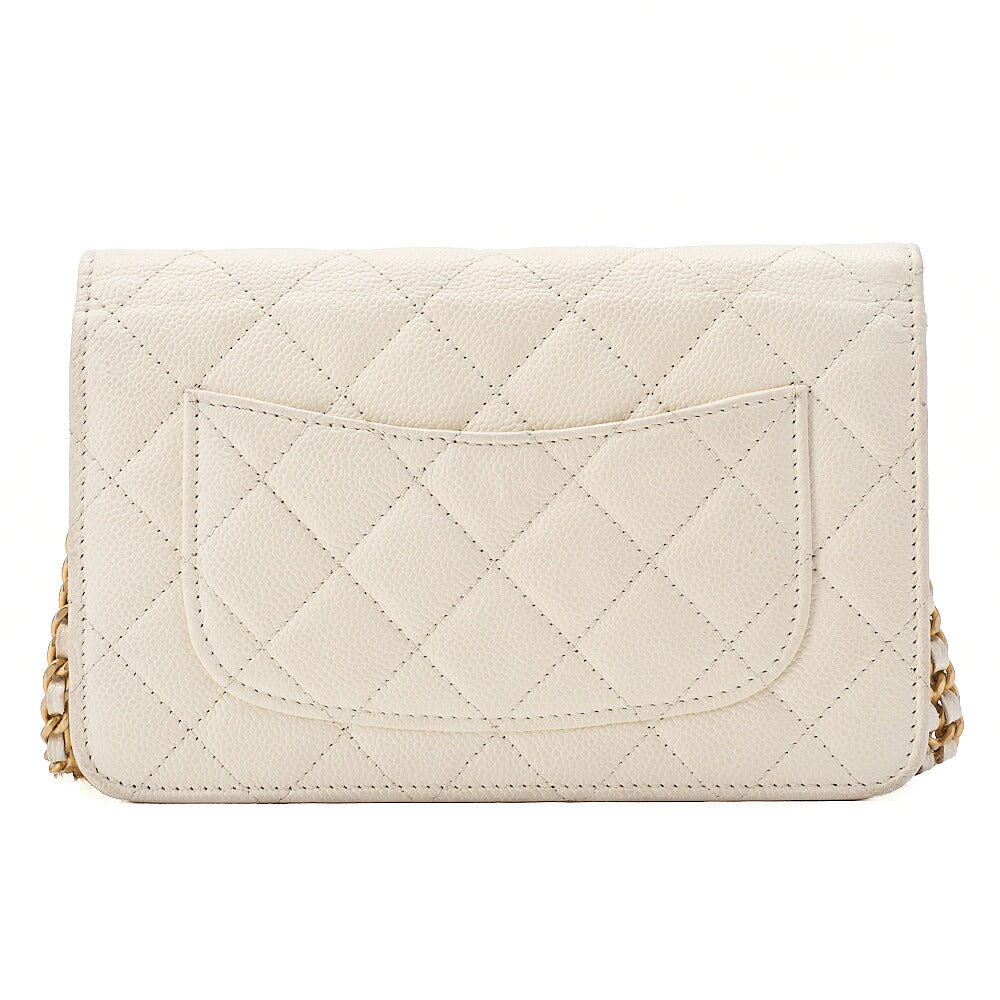 CHANEL Chanel Matelasse Chain Wallet Caviar Skin White Gold-Tone Hardware, Pre-Owned