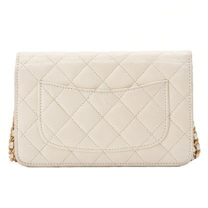 CHANEL Chanel Matelasse Chain Wallet Caviar Skin White Gold-Tone Hardware, Pre-Owned