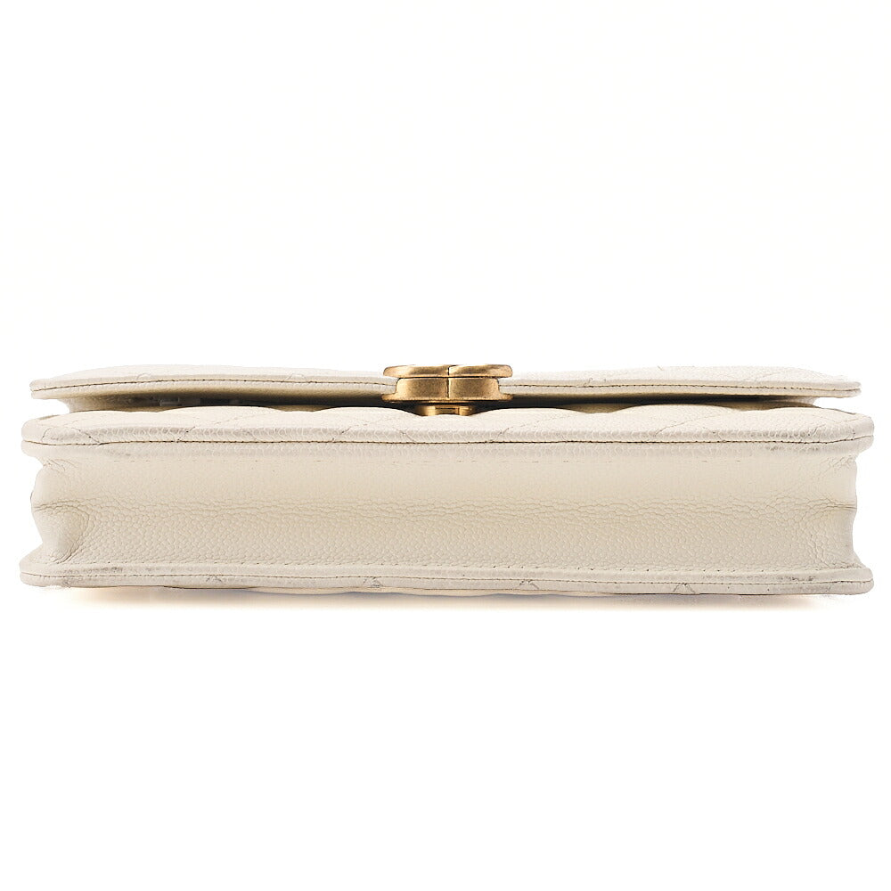 CHANEL Chanel Matelasse Chain Wallet Caviar Skin White Gold-Tone Hardware, Pre-Owned