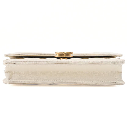 CHANEL Chanel Matelasse Chain Wallet Caviar Skin White Gold-Tone Hardware, Pre-Owned