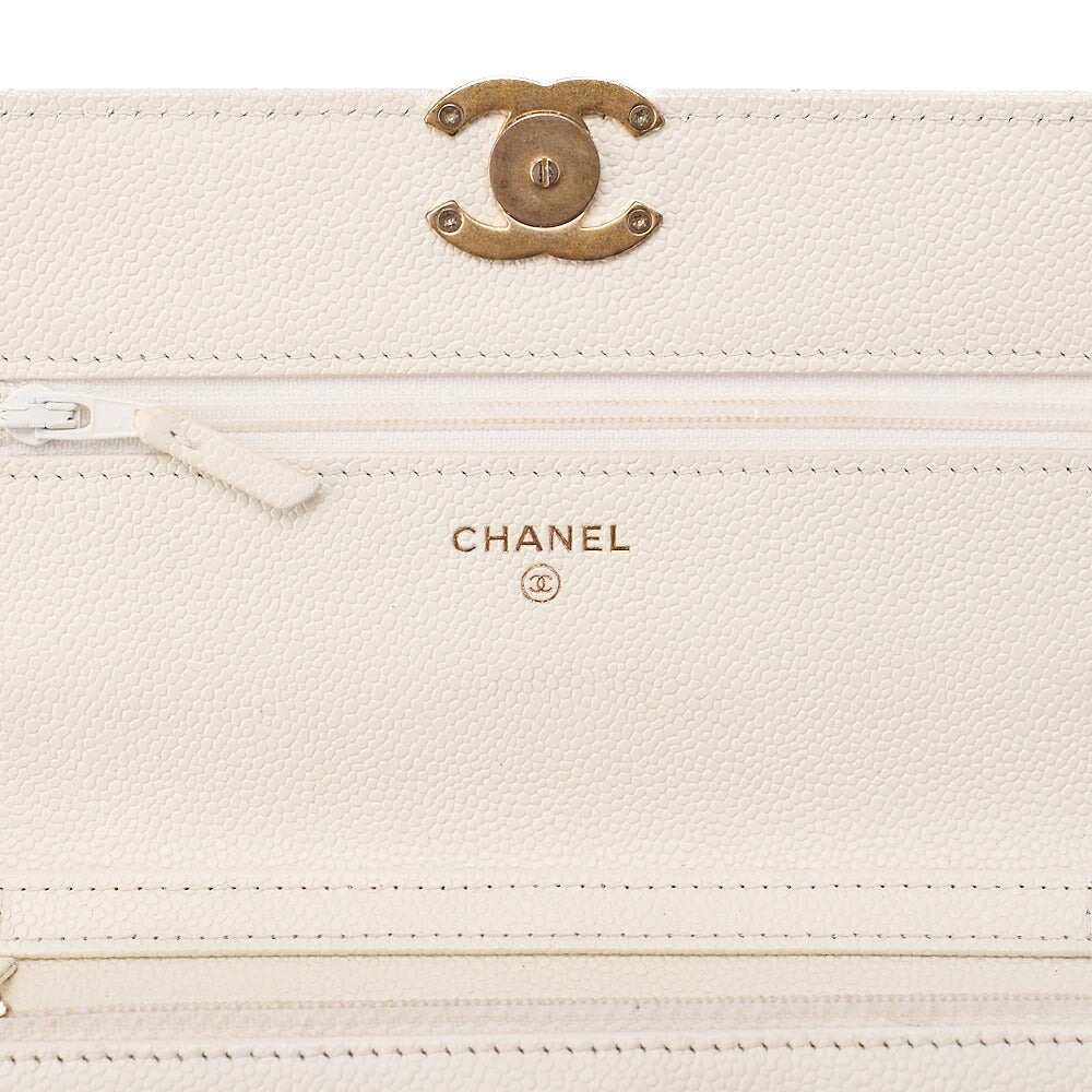 CHANEL Chanel Matelasse Chain Wallet Caviar Skin White Gold-Tone Hardware, Pre-Owned