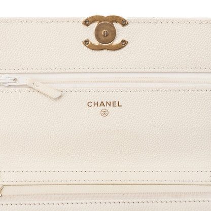 CHANEL Chanel Matelasse Chain Wallet Caviar Skin White Gold-Tone Hardware, Pre-Owned