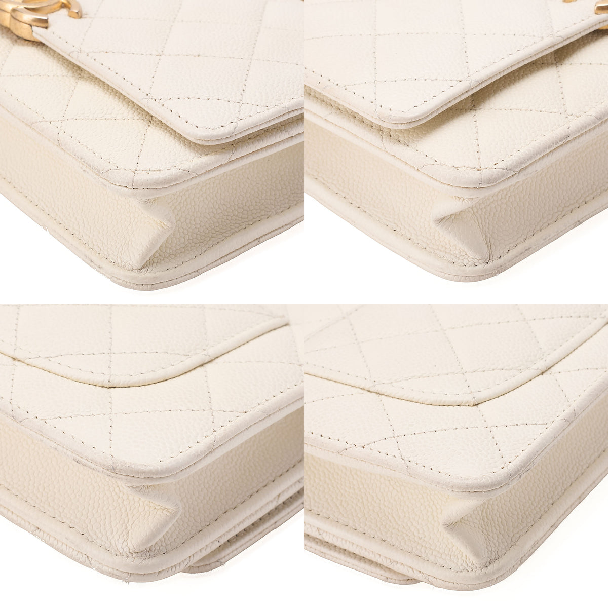 CHANEL Chanel Matelasse Chain Wallet Caviar Skin White Gold-Tone Hardware, Pre-Owned