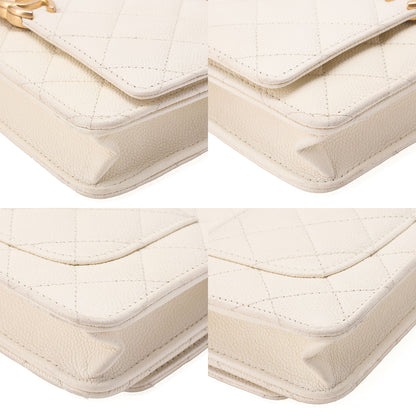 CHANEL Chanel Matelasse Chain Wallet Caviar Skin White Gold-Tone Hardware, Pre-Owned