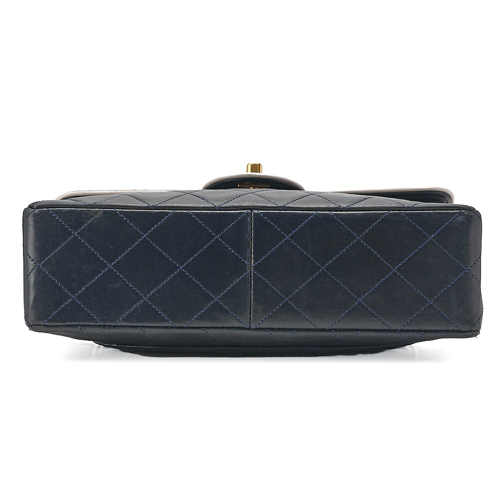 CHANEL Lambskin Matelasse Single Flap Chain Shoulder Navy X White Gold-Tone Hardware, Pre-Owned