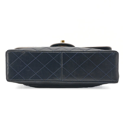 CHANEL Lambskin Matelasse Single Flap Chain Shoulder Navy X White Gold-Tone Hardware, Pre-Owned