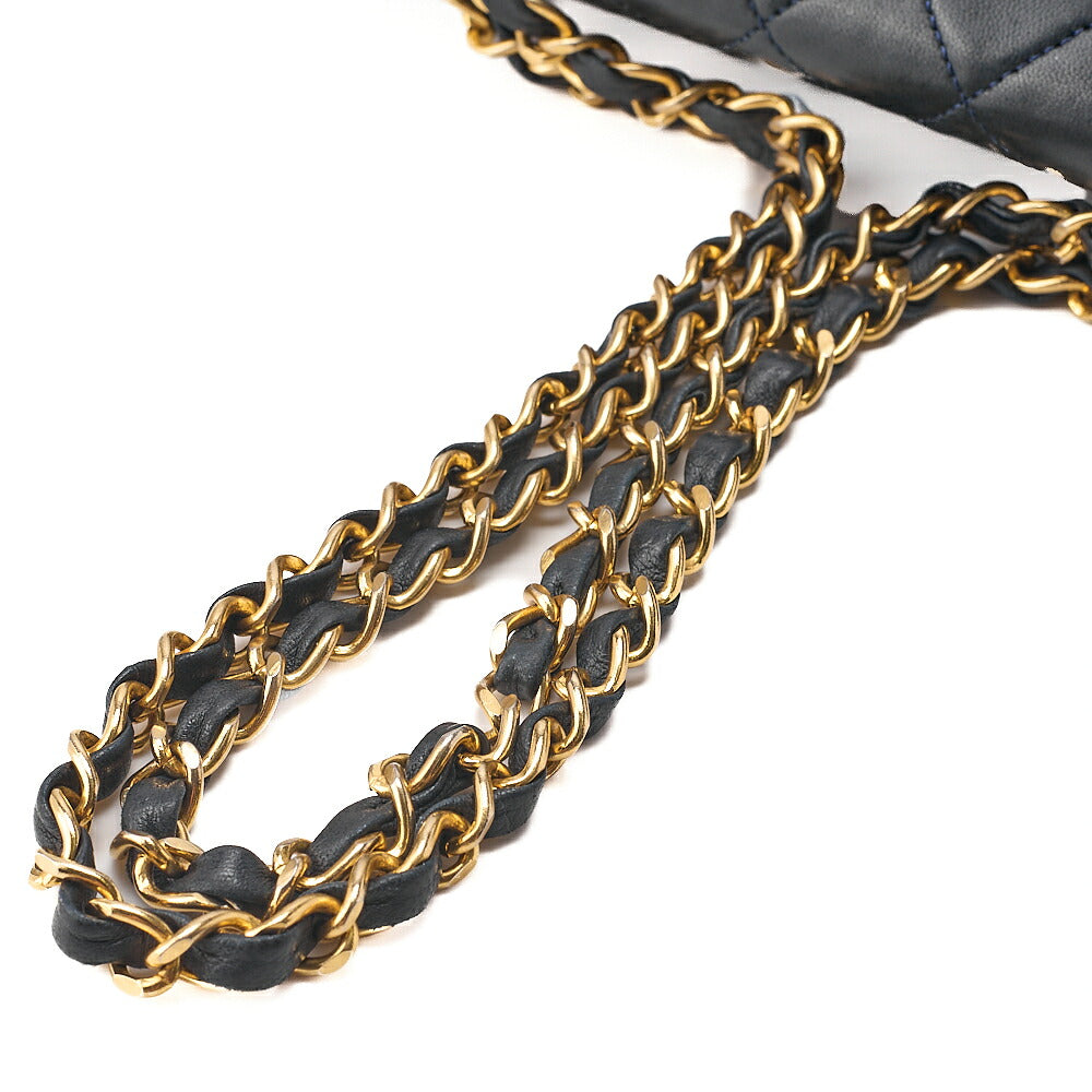 CHANEL Lambskin Matelasse Single Flap Chain Shoulder Navy X White Gold-Tone Hardware, Pre-Owned