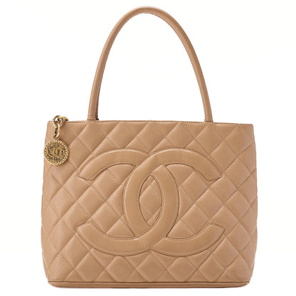 CHANEL Matelasse Reissue Tote Caviar Skin Beige Tote Bag Gold-Tone Hardware, Pre-Owned