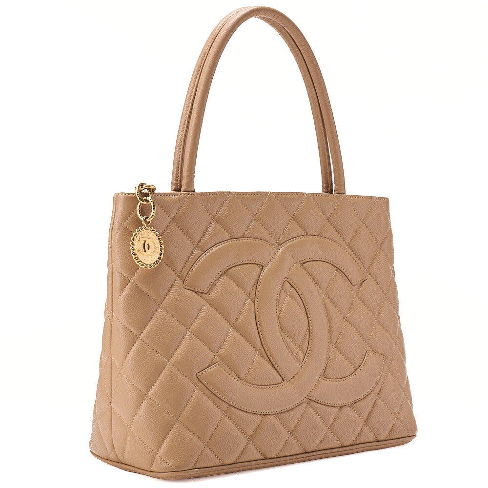 CHANEL Matelasse Reissue Tote Caviar Skin Beige Tote Bag Gold-Tone Hardware, Pre-Owned