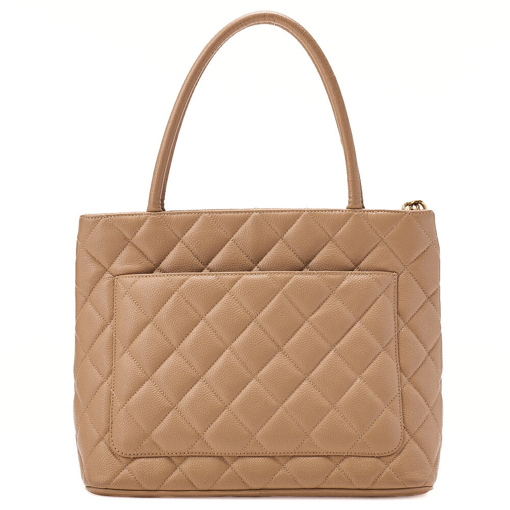 CHANEL Matelasse Reissue Tote Caviar Skin Beige Tote Bag Gold-Tone Hardware, Pre-Owned