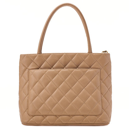 CHANEL Matelasse Reissue Tote Caviar Skin Beige Tote Bag Gold-Tone Hardware, Pre-Owned
