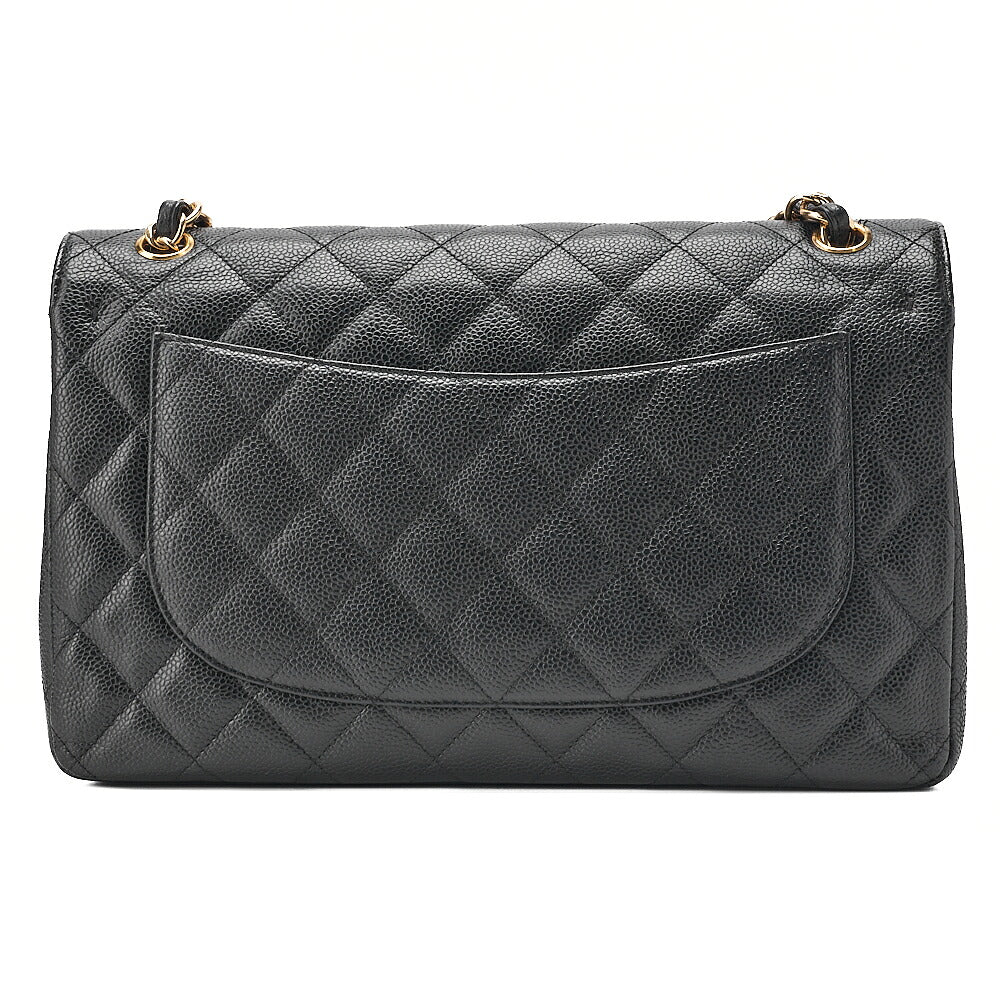 CHANEL Caviar Skin Deka Matelasse Double Flap Chain Shoulder Bag Black Gold-Tone Hardware, Pre-Owned