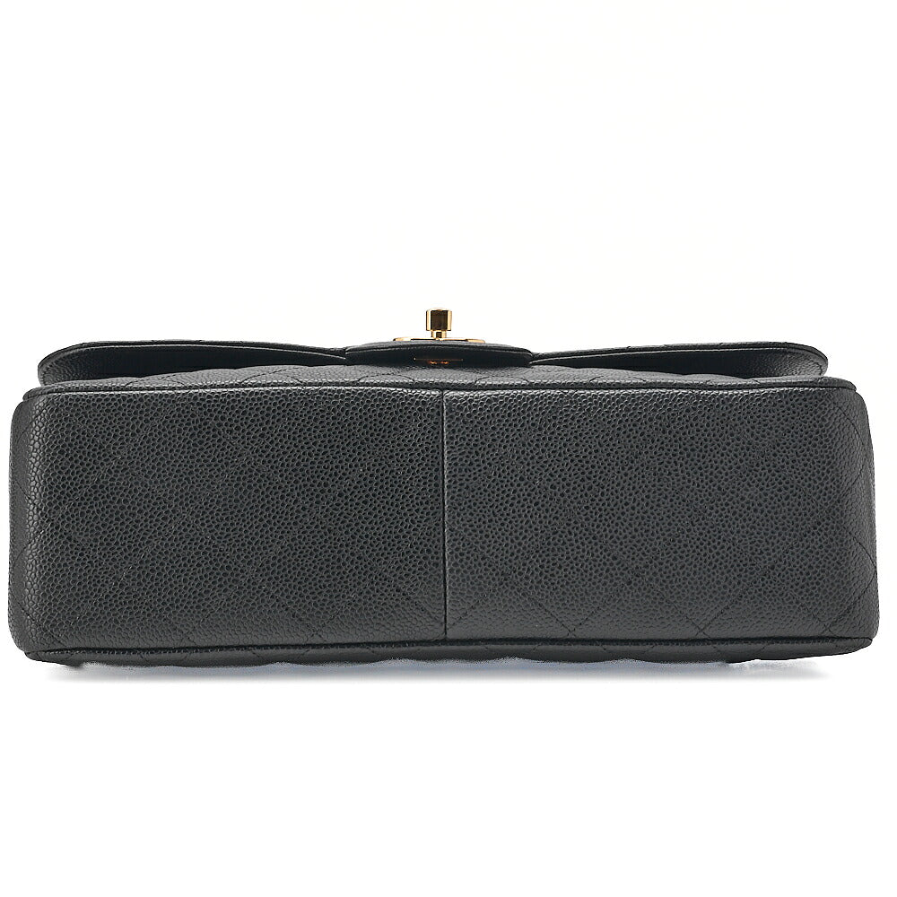 CHANEL Caviar Skin Deka Matelasse Double Flap Chain Shoulder Bag Black Gold-Tone Hardware, Pre-Owned