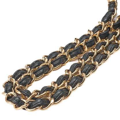 CHANEL Caviar Skin Deka Matelasse Double Flap Chain Shoulder Bag Black Gold-Tone Hardware, Pre-Owned