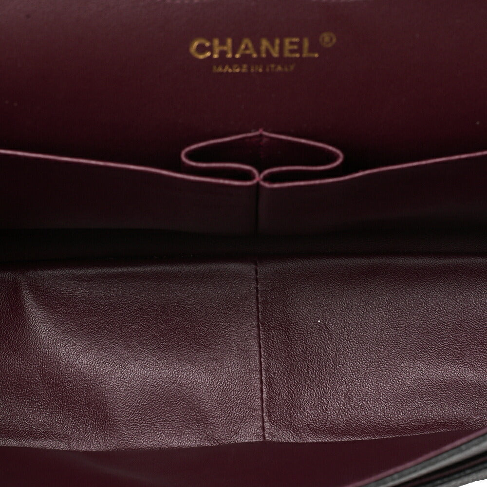 CHANEL Caviar Skin Deka Matelasse Double Flap Chain Shoulder Bag Black Gold-Tone Hardware, Pre-Owned