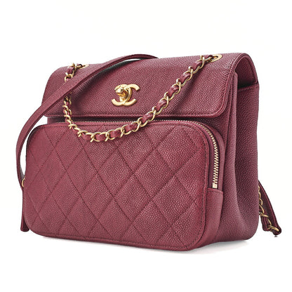 CHANEL Caviar Skin Matelasse Single Flap Chain Shoulder Red Gold-Tone Hardware, Pre-Owned