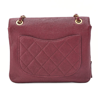 CHANEL Caviar Skin Matelasse Single Flap Chain Shoulder Red Gold-Tone Hardware, Pre-Owned