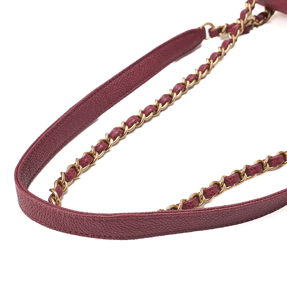 CHANEL Caviar Skin Matelasse Single Flap Chain Shoulder Red Gold-Tone Hardware, Pre-Owned
