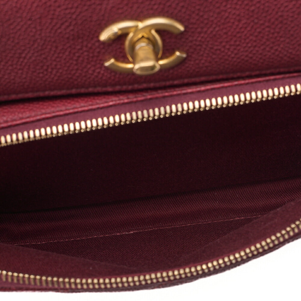 CHANEL Caviar Skin Matelasse Single Flap Chain Shoulder Red Gold-Tone Hardware, Pre-Owned