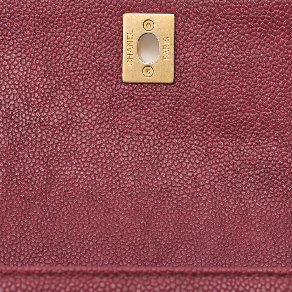 CHANEL Caviar Skin Matelasse Single Flap Chain Shoulder Red Gold-Tone Hardware, Pre-Owned