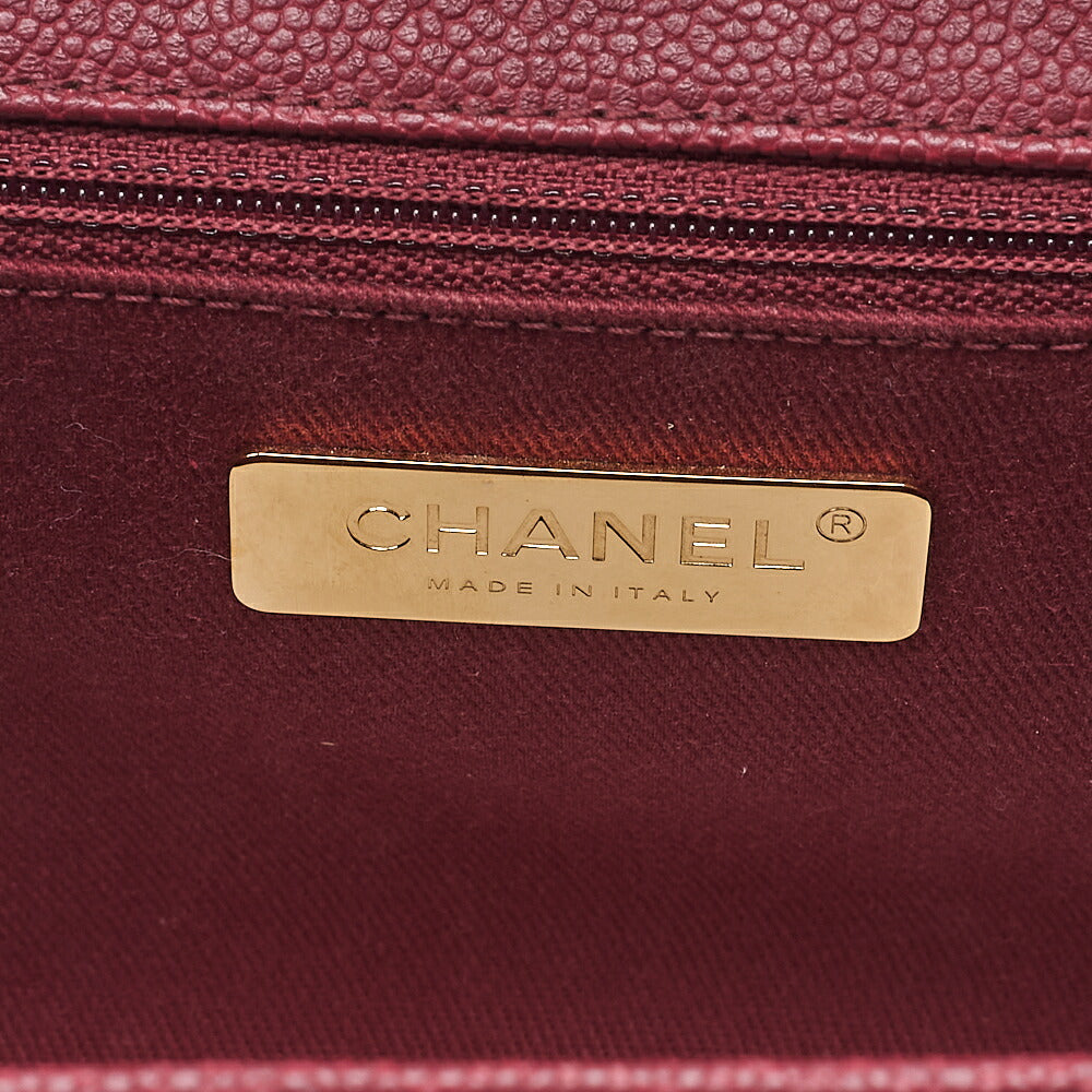 CHANEL Caviar Skin Matelasse Single Flap Chain Shoulder Red Gold-Tone Hardware, Pre-Owned