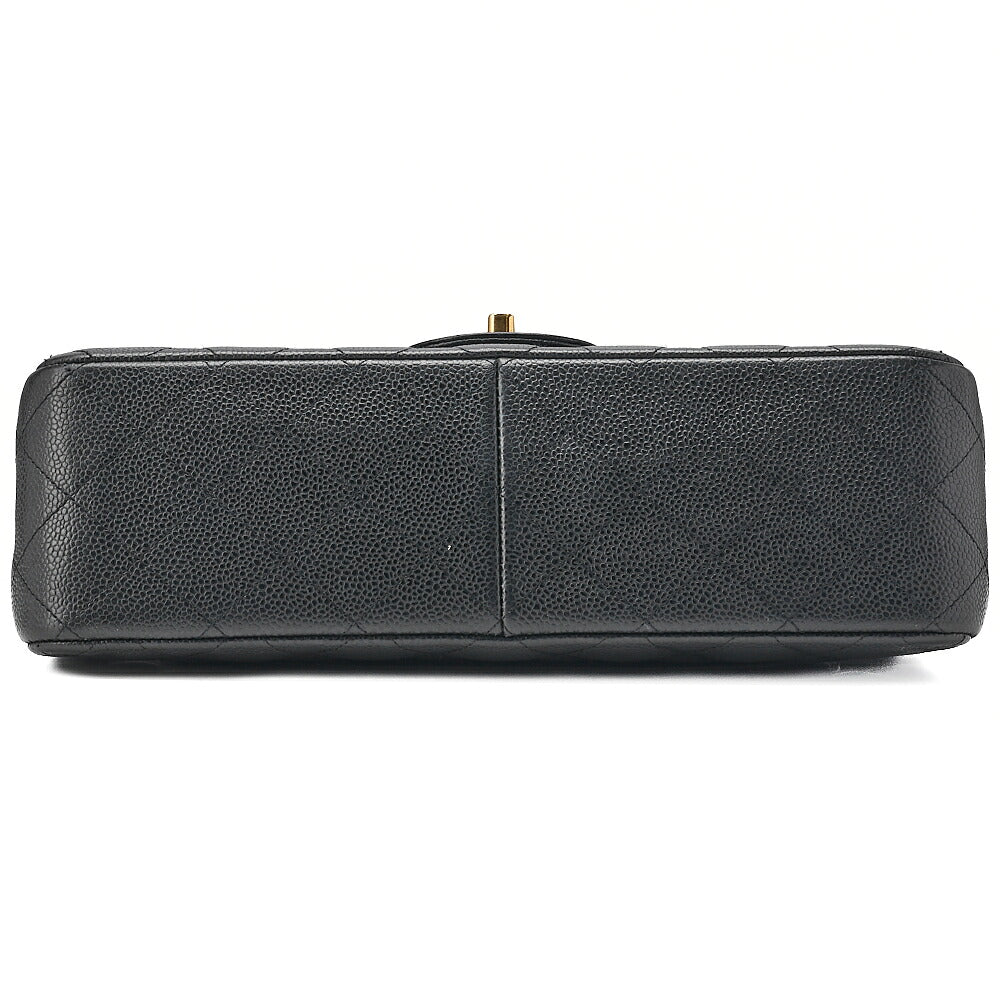 CHANEL Caviar Skin Deka Matelasse Double Flap Chain Shoulder Bag Black Gold-Tone Hardware, Pre-Owned