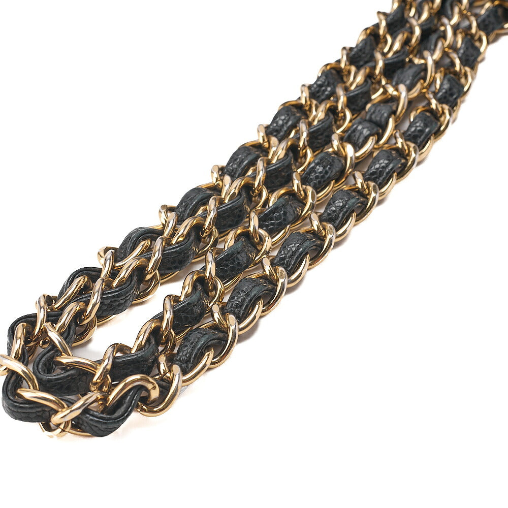 CHANEL Caviar Skin Deka Matelasse Double Flap Chain Shoulder Bag Black Gold-Tone Hardware, Pre-Owned