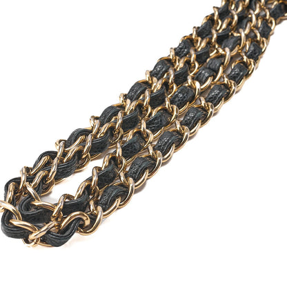 CHANEL Caviar Skin Deka Matelasse Double Flap Chain Shoulder Bag Black Gold-Tone Hardware, Pre-Owned
