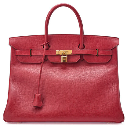 Hermes Birkin 40 Ardennes Handbag Rouge Gold-Tone Hardware, Pre-Owned