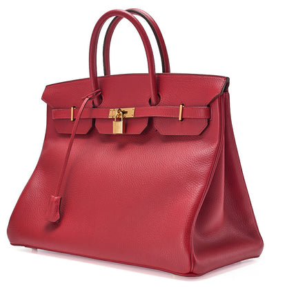 Hermes Birkin 40 Ardennes Handbag Rouge Gold-Tone Hardware, Pre-Owned