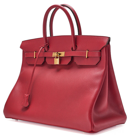 Hermes Birkin 40 Ardennes Handbag Rouge Gold-Tone Hardware, Pre-Owned