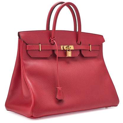 Hermes Birkin 40 Ardennes Handbag Rouge Gold-Tone Hardware, Pre-Owned