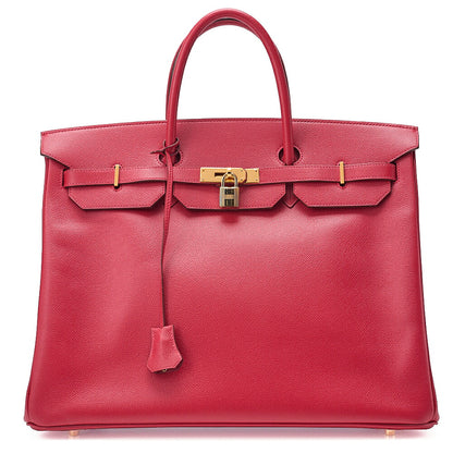 Hermes Birkin 40 Rutournais Epson Handbag Rouge Viffe Gold-Tone Hardware, Pre-Owned