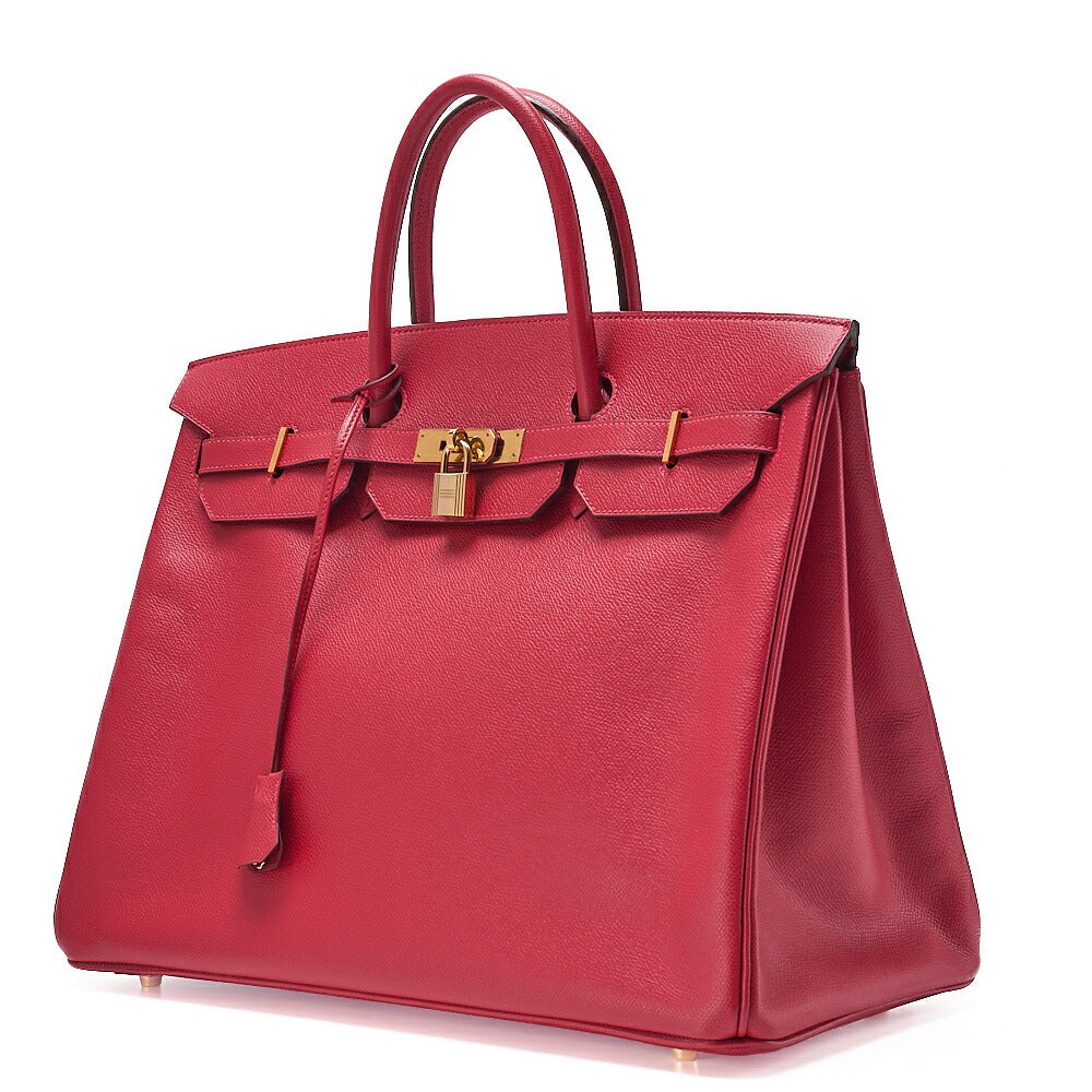 Hermes Birkin 40 Rutournais Epson Handbag Rouge Viffe Gold-Tone Hardware, Pre-Owned
