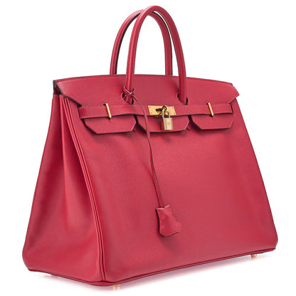 Hermes Birkin 40 Rutournais Epson Handbag Rouge Viffe Gold-Tone Hardware, Pre-Owned