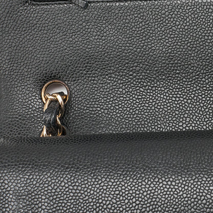 CHANEL Caviar Skin Deka Matelasse 33cm Double Flap Chain Shoulder Bag Black Gold-Tone Hardware, Pre-Owned